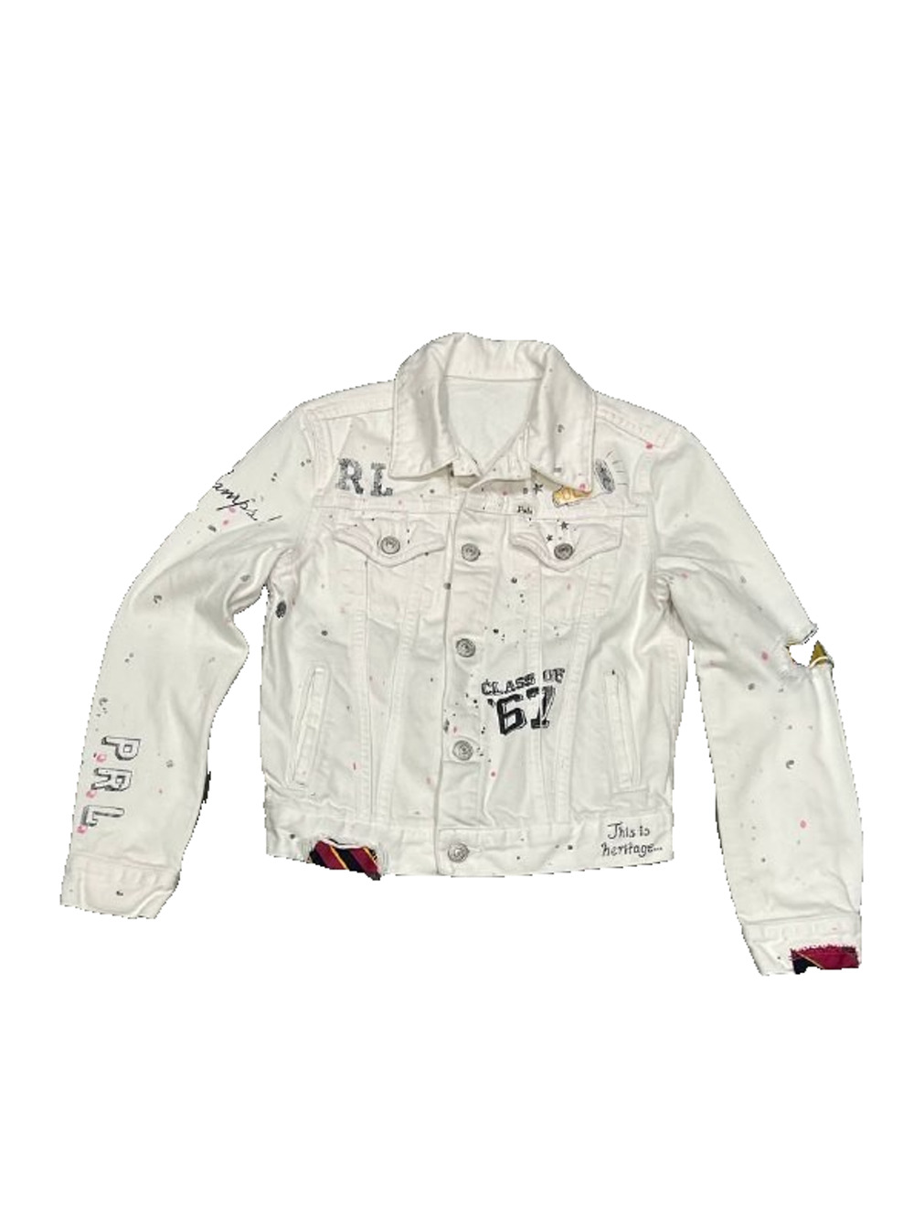 Polo Ralph Lauren Graffiti Denim Jacket Y2K preppy White Sz XS A006840